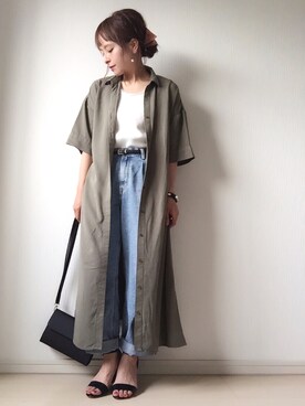 「PLAIN CLOTHING（プレーンクロージング）のアイテム（サンダル）」を使った、emineoさん（レディース・151cm）の夏コーディネート