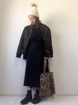 「CURRENT（カレント）のアイテム（帽子）」を使った、emineoさん（レディース・151cm）の秋コーディネート