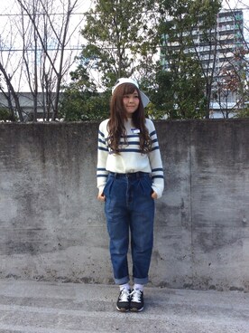 「マムジーンズ」｜haruさん（レディース・152cm）の冬コーディネート