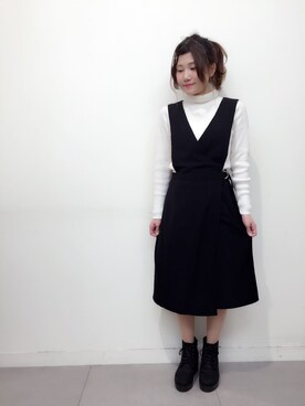 「リブタートルネック」｜「アイテム（ワンピース/ドレス）」を使った、haruさん（レディース・154cm）の秋コーディネート