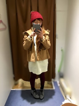 「Honeys（ハニーズ）のアイテム（ニットキャップ/ビーニー）」を使った、チロルさん（レディース・156cm）の冬コーディネート