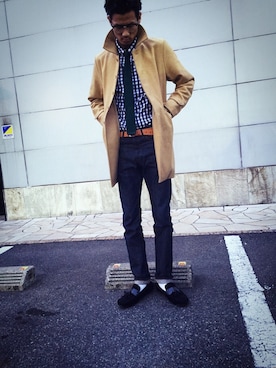 「アイテム（ステンカラーコート）」を使った、たかみ なおきさん（メンズ・183cm・10代）の冬コーディネート