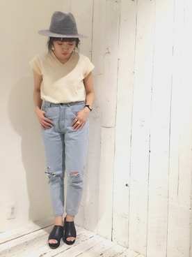 「mystic（ミスティック）のアイテム（ハット）」を使った、sanako_yoshidaさん（レディース・157cm）の春コーディネート