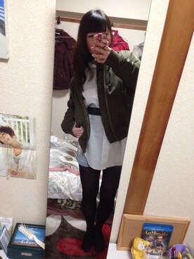 「LIPSERVICE（リップサービス）のアイテム（スタジャン）」を使った、tomominさん（レディース・161cm）の春コーディネート