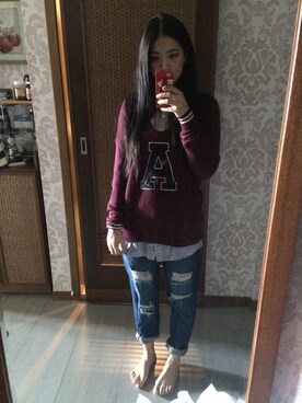 「Abercrombie&Fitch（アバークロンビーアンドフィッチ）のアイテム」を使った、Natalie 唯さん（レディース・173cm）の冬コーディネート