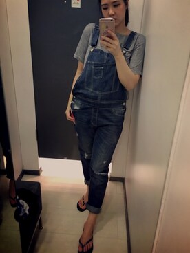 「Ne-net（ネネット）のアイテム（つなぎ/オールインワン）」を使った、Natalie 唯さん（レディース・173cm）の夏コーディネート