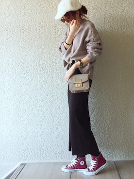 「アイテム（キャスケット、ホワイト系）」を使った、MISATO さん（レディース・161cm）の冬コーディネート