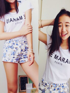 「forever21のアイテム（Tシャツ/カットソー、ホワイト系）」を使った、jenniferdiazchanさん（レディース・160cm）の秋コーディネート