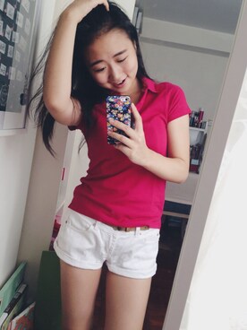 「Hollister（ホリスター）のアイテム（ポロシャツ、レッド系）」を使った、jenniferdiazchanさん（レディース・160cm）の秋コーディネート