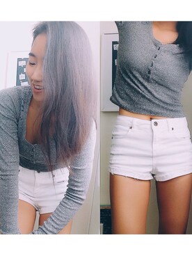 「Hollister（ホリスター）のアイテム（ニット/セーター、グレー系）」を使った、jenniferdiazchanさん（レディース・160cm）の秋コーディネート