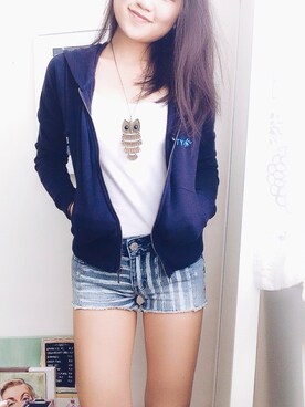 「GAP（ギャップ）のアイテム（その他アウター、ブルー系）」を使った、jenniferdiazchanさん（レディース・160cm）の秋コーディネート