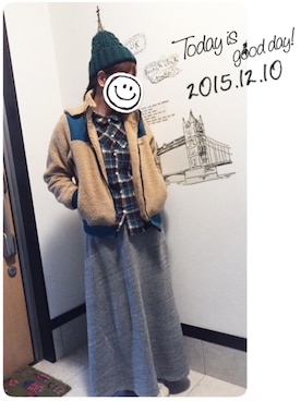 「ユナイテッドアローズ」｜「アイテム（ニットキャップ/ビーニー）」を使った、KanaYuさん（レディース・160cm）の冬コーディネート