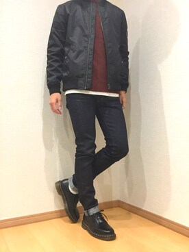 「Dr. Martens（ドクターマーチン）のDr.Martens (ドクターマーチン)/1461 3EYE GIBSON SHOES（その他シューズ）」を使った、teaさん（メンズ・171cm）の秋コーディネート