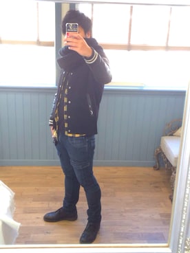 「JOURNAL STANDARD（ジャーナルスタンダード）のアイテム（スタジャン）」を使った、suzukiさん（メンズ・171cm）の冬コーディネート