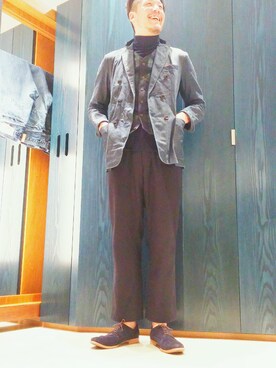 「アイテム（ドレスシューズ、ブルー系）」を使った、93さん（メンズ・183cm）の秋コーディネート