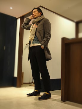 「アイテム（ステンカラーコート）」を使った、93さん（メンズ・183cm・30代）の冬コーディネート