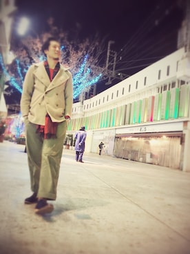 「アイテム（ピーコート）」を使った、93さん（メンズ・183cm・30代）の冬コーディネート
