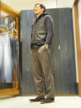 「45R（フォーティファイブアール）のアイテム（ダウンベスト）」を使った、93さん（メンズ・183cm）の冬コーディネート