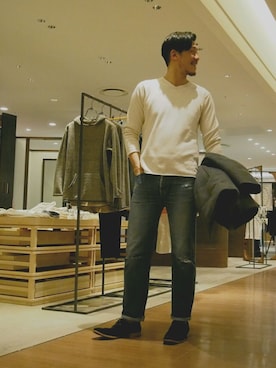 「45R（フォーティファイブアール）のアイテム（シューズ）」を使った、93さん（メンズ・183cm）の冬コーディネート
