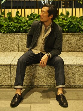 「45R（フォーティファイブアール）のアイテム（ダウンベスト）」を使った、93さん（メンズ・183cm）の秋コーディネート