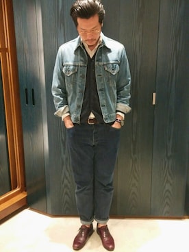 「45R」｜「アイテム（デニムジャケット）」を使った、93さん（メンズ・183cm）の秋コーディネート