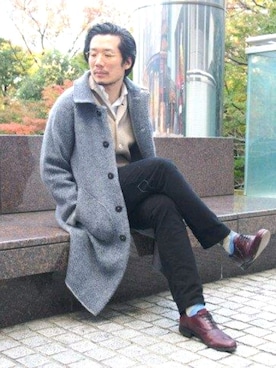 「アイテム（ステンカラーコート）」を使った、93さん（メンズ・183cm・30代）の秋コーディネート