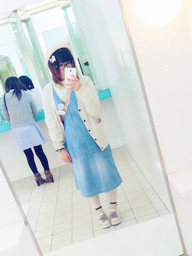 「白タイツ」｜「アイテム（オールインワン・サロペット）」を使った、ai .+*:ﾟ+｡.☆さん（レディース・157cm）の冬コーディネート