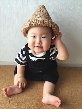 「COMME CA ISM（コムサイズム）のアイテム（サロペット/オーバーオール）」を使った、asahiさん（キッズ・60cm）の夏コーディネート