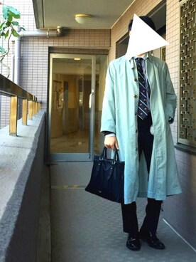 「Y's（ワイズ）のアイテム（ステンカラーコート）」を使った、とりかごさん（メンズ・180cm）の春コーディネート