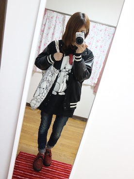 「カメラ女子」｜「アイテム（トートバッグ）」を使った、ぽんずさん（レディース・153cm）の秋コーディネート