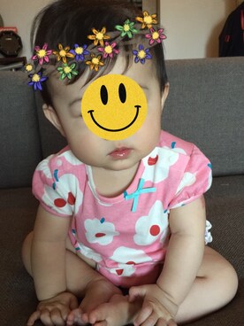 「いただきもの♡のアイテム（ロンパース、ピンク系）」を使った、rinmamaさん（キッズ・80cm）の夏コーディネート