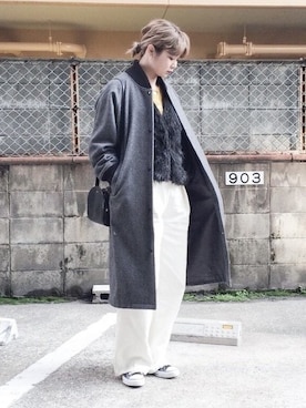 「ハイウエストパンツ」｜「アイテム（スタジャン）」を使った、nagisatoさん（レディース・165cm）の冬コーディネート