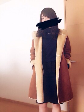 「ネイビー×キャメル」｜ohagiさん（レディース・161cm）の冬コーディネート
