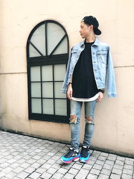 「DRKSHDW by RICK OWENS（ダークシャドウ バイ リックオウエンス）のアイテム（帽子）」を使った、tsunekiさん（メンズ・169cm）の秋コーディネート