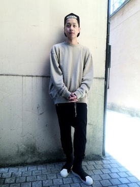 「DRKSHDW by RICK OWENS（ダークシャドウ バイ リックオウエンス）のアイテム（帽子）」を使った、tsunekiさん（メンズ・169cm）の冬コーディネート