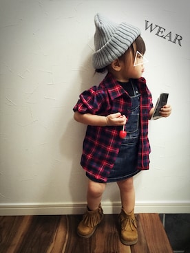 「フリンジ」｜「アイテム（オールインワン・サロペット）」を使った、きゃんさん（キッズ・80cm）の秋コーディネート