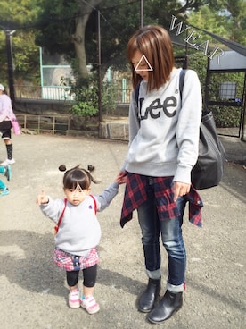 「Lee（リー）のアイテム（パーカー）」を使った、きゃんさん（キッズ・80cm）の秋コーディネート