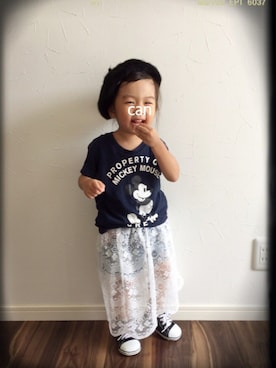 「ミッキーT」｜「アイテム（ハンチング/ベレー帽）」を使った、きゃんさん（キッズ・90cm）の秋コーディネート