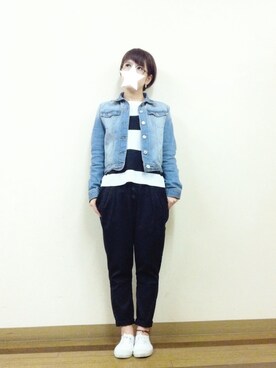 「デニム ジャケット」｜「アイテム（スニーカー）」を使った、aoiさん（レディース・157cm）の春コーディネート