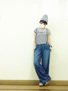 「CASIO」｜「アイテム（ニットキャップ/ビーニー）」を使った、aoiさん（レディース・157cm）の夏コーディネート