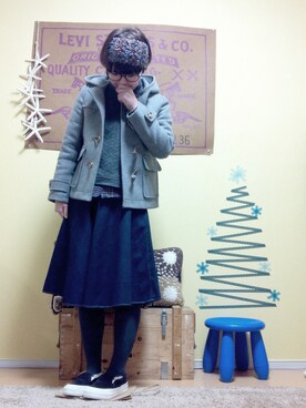 「スウェット×シャツ」｜「アイテム（ダッフルコート）」を使った、aoiさん（レディース・157cm）の冬コーディネート