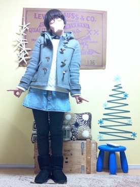 「シャツワンピ」｜「アイテム（ダッフルコート）」を使った、aoiさん（レディース・157cm）の冬コーディネート