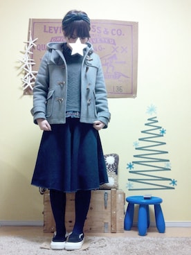 「インディゴデニム」｜「アイテム（ダッフルコート）」を使った、aoiさん（レディース・157cm）の冬コーディネート
