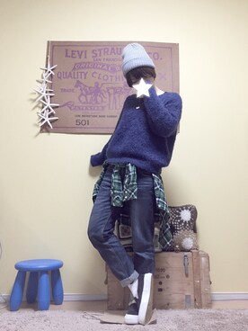 「SMELLY（スメリー）のアイテム（ピアス（両耳用））」を使った、aoiさん（レディース・157cm）の冬コーディネート