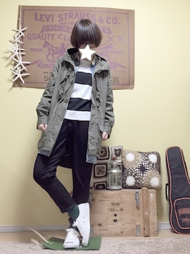 「デニムワンピース」｜「アイテム（モッズコート）」を使った、aoiさん（レディース・157cm）の冬コーディネート