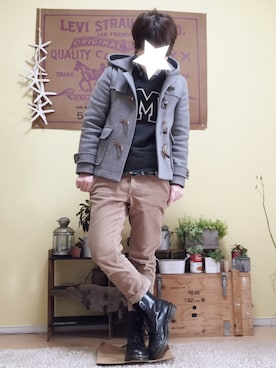 「スウェット×シャツ」｜「アイテム（ダッフルコート）」を使った、aoiさん（レディース・157cm）の冬コーディネート