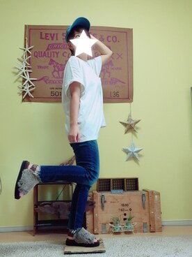 「Ungrid（アングリッド）のインディゴフレイドヘムストスリ（デニムパンツ）」を使った、aoiさん（レディース・157cm）の夏コーディネート