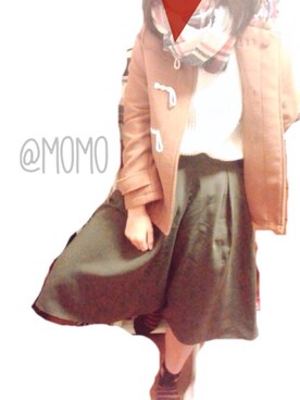 「GU（ジーユー）の（GU）イージードレープガウチョパンツＡ（パンツ、グリーン系）」を使った、momoさん（レディース・157cm）の冬コーディネート