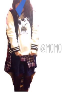 「しまむら（シマムラ）のアイテム（スタジャン、ブラック系）」を使った、momoさん（レディース・157cm）の冬コーディネート