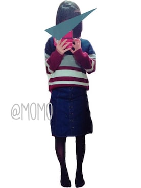 「one way（ワンウェイ）のアイテム（ニット/セーター、レッド系）」を使った、momoさん（レディース・157cm）の冬コーディネート